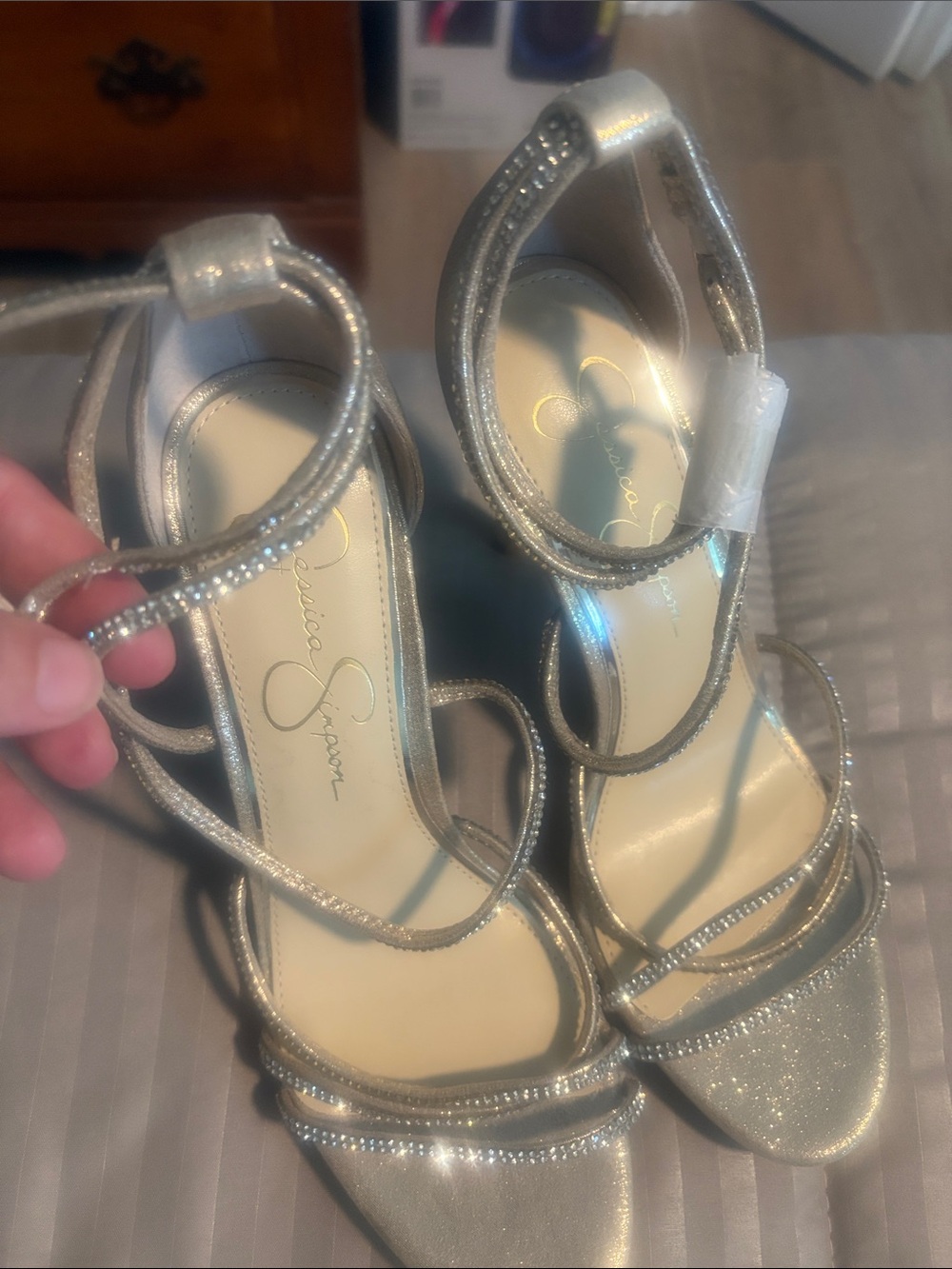 Jessica Simpson Shimmering Gold Strappy Heels